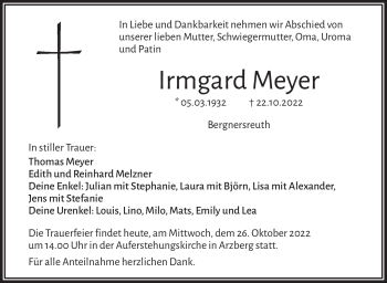 Traueranzeige von Irmgard Meyer von Frankenpost