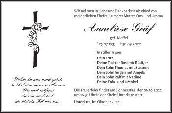 Traueranzeige von Anneliese Gräf von Südthüringer Presse