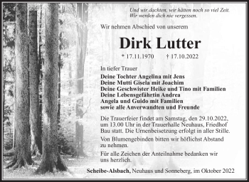 Traueranzeige von Dirk Lutter von Südthüringer Presse