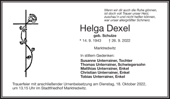 Traueranzeige von Helga Dexel von Frankenpost