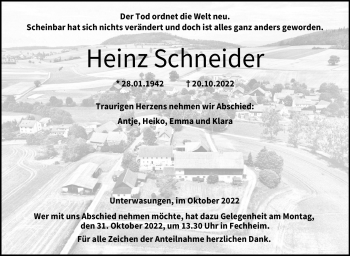 Traueranzeige von Heinz Schneider von Neue Presse Coburg