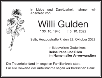 Traueranzeige von Willi Gulden von Frankenpost