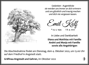 Traueranzeige von Emil Kolf von Südthüringer Presse