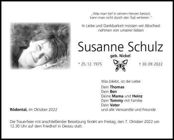 Traueranzeige von Susanne Schulz von Neue Presse Coburg