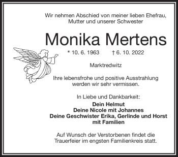 Traueranzeige von Monika Mertens von Frankenpost