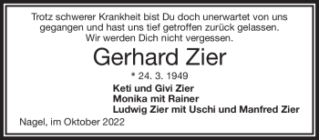 Traueranzeige von Gerhard Zier von Frankenpost