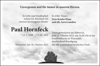 Traueranzeige von Paul Hornfeck von Frankenpost