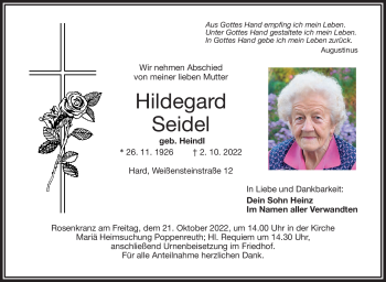Traueranzeige von Hildegard Seidel von Frankenpost