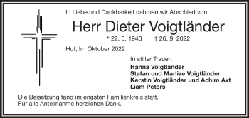 Traueranzeige von Dieter Voigtländer von Frankenpost