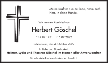 Traueranzeige von Herbert Göschel von Frankenpost