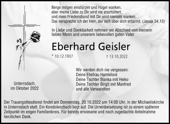 Traueranzeige von Eberhard Geisler von Neue Presse Coburg