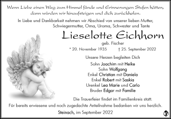 Traueranzeige von Lieselotte Eichhorn von Südthüringer Presse