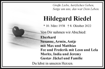Traueranzeige von Hildegard Riedel von Frankenpost
