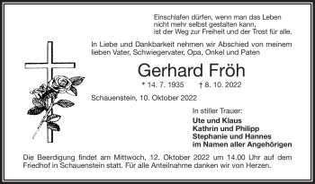 Traueranzeige von Gerhard Fröh von Frankenpost