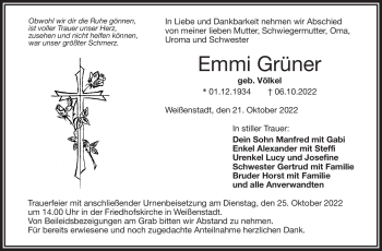 Traueranzeige von Emmi Grüner von Frankenpost