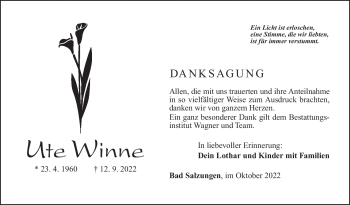 Traueranzeige von Ute Winne von Südthüringer Presse