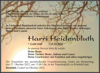 Traueranzeige von Harri Heidenbluth von Südthüringer Presse