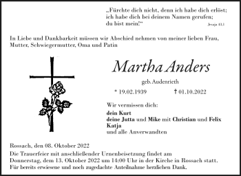 Traueranzeige von Martha Anders von Neue Presse Coburg