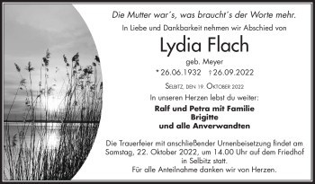 Traueranzeige von Lydia Flach von Frankenpost