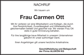 Traueranzeige von Carmen Ott von Frankenpost