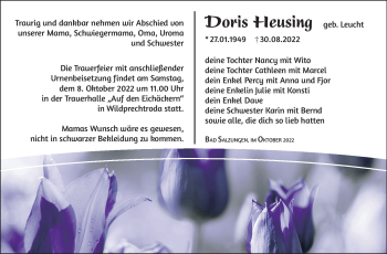 Traueranzeige von Doris Heusing von Südthüringer Presse