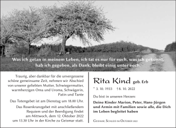 Traueranzeige von Rita Kind von Südthüringer Presse