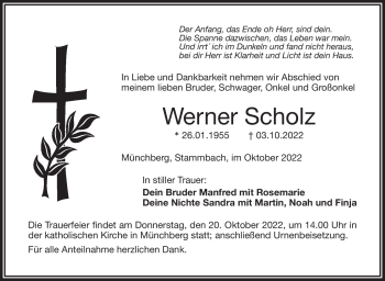 Traueranzeige von Werner Scholz von Frankenpost