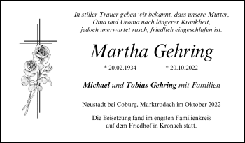 Traueranzeige von Martha Gehring von Neue Presse Coburg