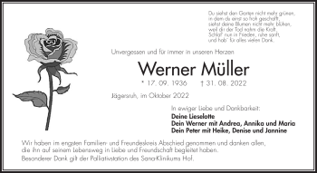 Traueranzeige von Werner Müller von Frankenpost