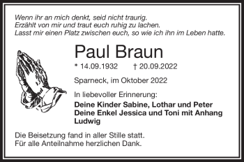 Traueranzeige von Paul Braun von Frankenpost