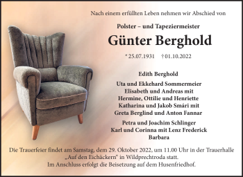 Traueranzeige von Günter Berghold von Südthüringer Presse