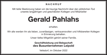 Traueranzeige von Gerald Pahlahs von Südthüringer Presse