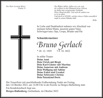 Traueranzeige von Bruno Gerlach von Südthüringer Presse