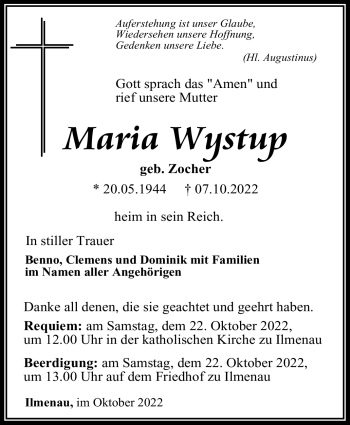 Traueranzeige von Maria Wystup von Südthüringer Presse