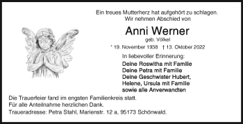 Traueranzeige von Anni Werner von Frankenpost