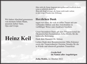 Traueranzeige von Heinz Keil von Südthüringer Presse