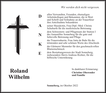 Traueranzeige von Roland Wilhelm von Südthüringer Presse