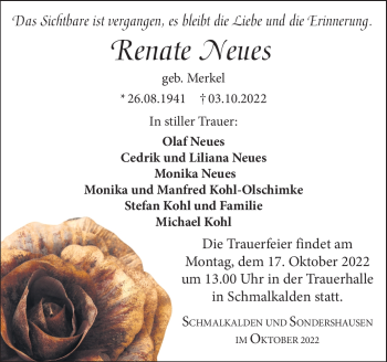 Traueranzeige von Renate Neues von Südthüringer Presse