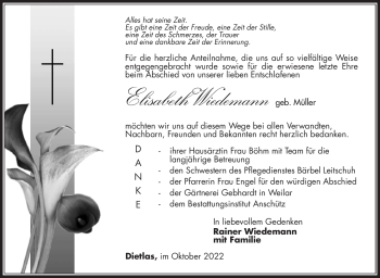 Traueranzeige von Elisabeth Wiedemann von Südthüringer Presse