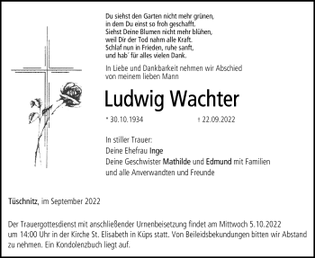 Traueranzeige von Ludwig Wachter von Neue Presse Coburg