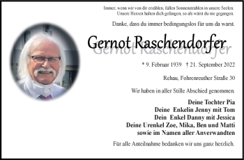 Traueranzeige von Gernot Raschendorfer von Frankenpost