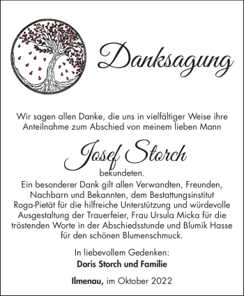Traueranzeige von Josef Storch von Südthüringer Presse
