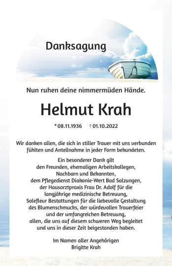 Traueranzeige von Helmut Krah von Südthüringer Presse