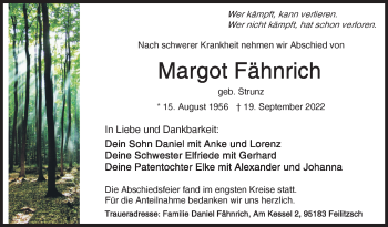 Traueranzeige von Margot Fähnrich von Frankenpost