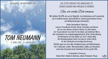 Traueranzeige von Tom Neumann von Südthüringer Presse