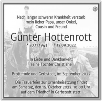 Traueranzeige von Günter Hottenrott von Südthüringer Presse