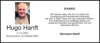 Traueranzeige von Hugo Hanft von Neue Presse Coburg