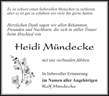 Traueranzeige von Heidi Mündecke von Südthüringer Presse
