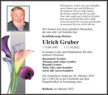 Traueranzeige von Ulrich Gruber von Südthüringer Presse