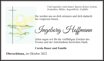 Traueranzeige von Ingeborg Hoffmann von Südthüringer Presse